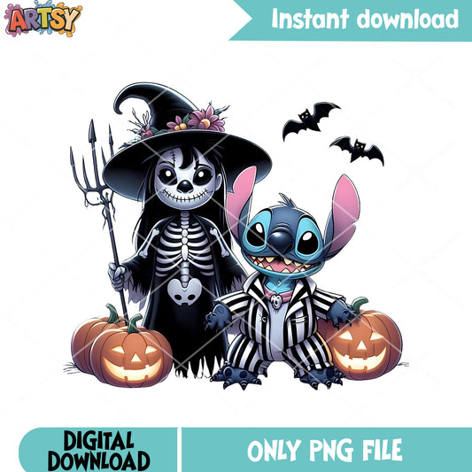 skeleton costume lola and stitch png, jack o lantern png, disney halloween png